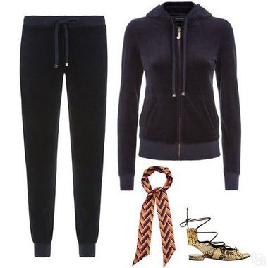 Велюровый костюм + шарф + босоножки