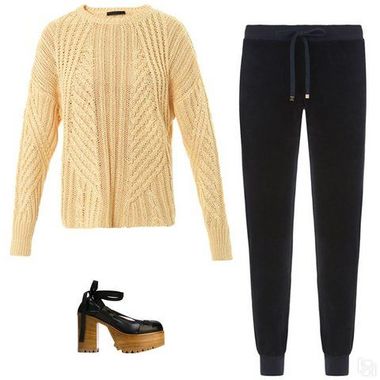 Велюровые брюки + свитер + туфли