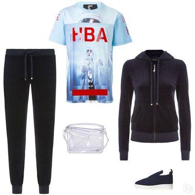 Велюровый костюм + футболка с принтом + кроссовки