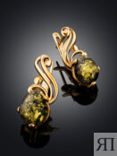 Серьги из золота с натуральным балтийским янтарём зелёного цвета «Медея» Am
