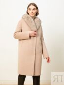 Пальто зимнее с мембраной и меховым воротником бежево-розовое Pompa