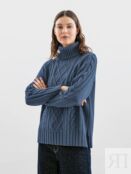 Свободный свитер из вязаного трикотажа синий Pompa