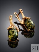 Серьги, украшенные натуральным зелёным янтарём «Крокус»