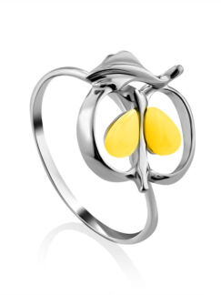 Нежное ажурное кольцо «Конфитюр» с медовым янтарём