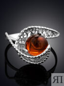 Нежное ажурное кольцо из с янтарём коньячного цвета «Венера»