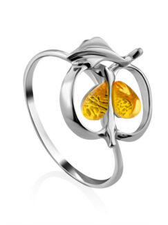 Кольцо из натурального янтаря лимонного цвета «Конфитюр»