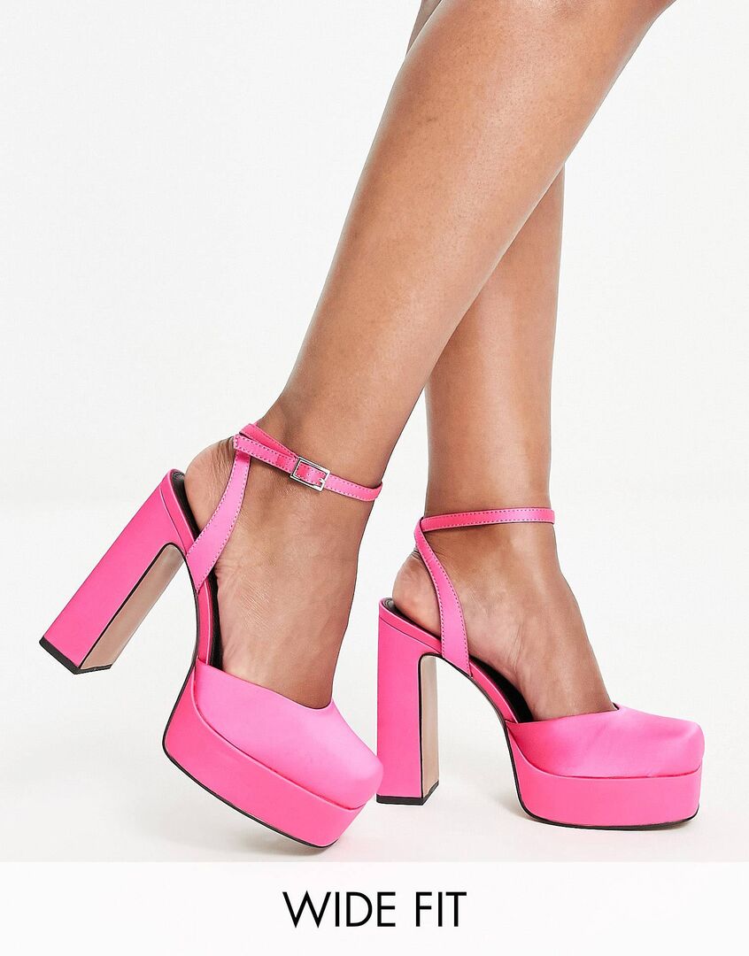 Розовые туфли на высоком каблуке и платформе ASOS DESIGN Wide Fit