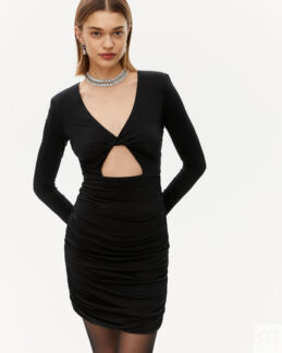 Платье мини со сборкой черного цвета XXS