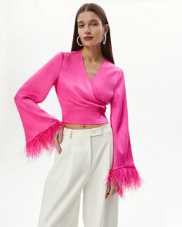 Блуза с перьями розового цвета S