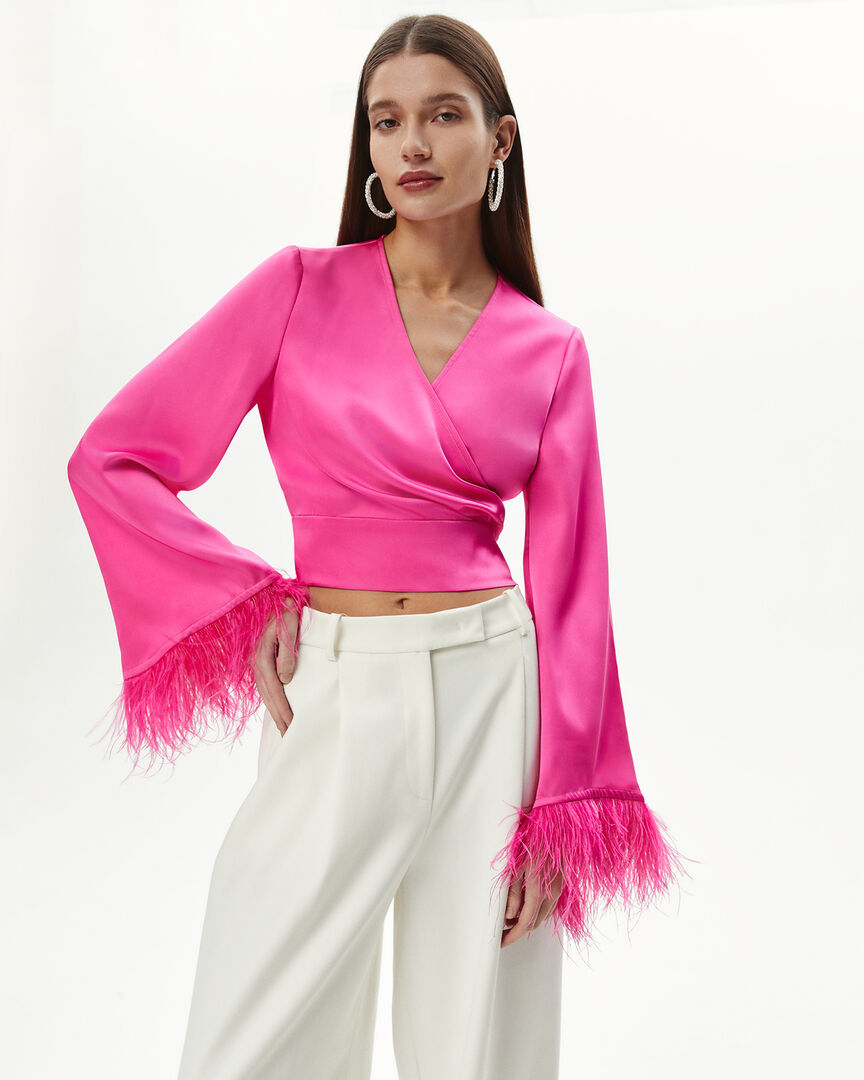 Блуза с перьями розового цвета L