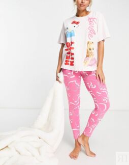 Розовая объемная футболка и пижама с леггинсами ASOS DESIGN Barbie x Hello
