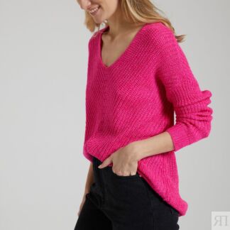 Пуловер из плотного трикотажа V-образный вырез  XS розовый