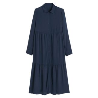 Платье-рубашка расклешенное длинное с длинными рукавами  48 синий