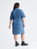Плюс размер Джинсовое платье-рубашка в стиле милитари Calvin Klein, синий