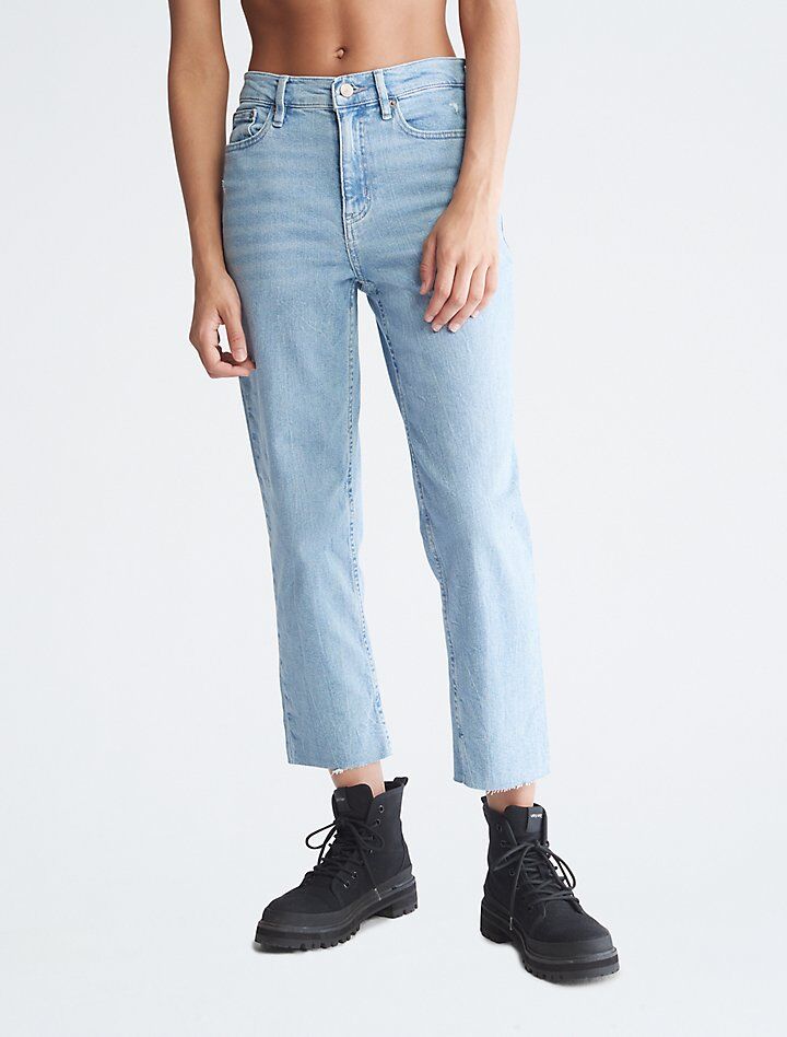 Винтажные синие джинсы до щиколотки прямого кроя с высокой посадкой Calvin