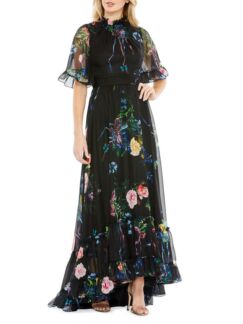 Платье с высоким вырезом и рукавами-крылышками с цветочным принтом Mac Dugg