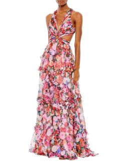 Платье Ieena с вырезами и цветочным принтом Mac Duggal, разноцветный