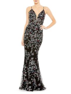 Платье силуэта «русалка» с цветочным декором Mac Duggal, черный