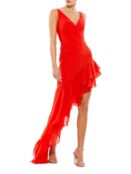 Асимметричное платье Ieena с V-образным вырезом Mac Duggal, красный