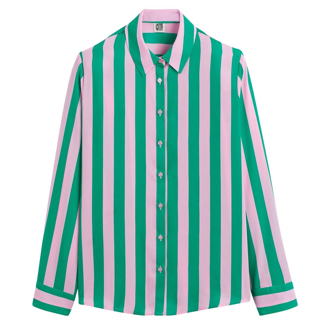 Рубашка струящаяся в полоску с длинными рукавами  34 (FR) - 40 (RUS) зелены